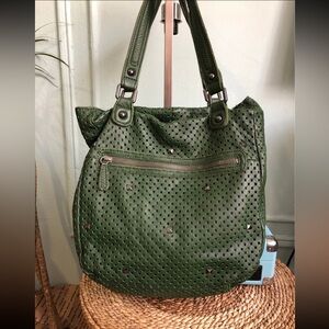 Linea Pelle Green Leather Tote Shoulder Bag